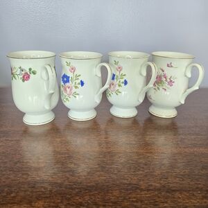 Set Of 4 Vintage Sheffield Fine China Mugs Gold/Silver Trim Tea Cups